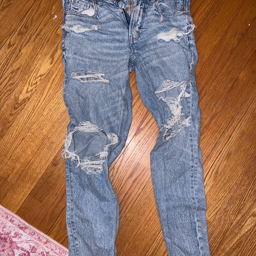 American Eagle Outfitters Blue Distressed Straight Leg Jeans